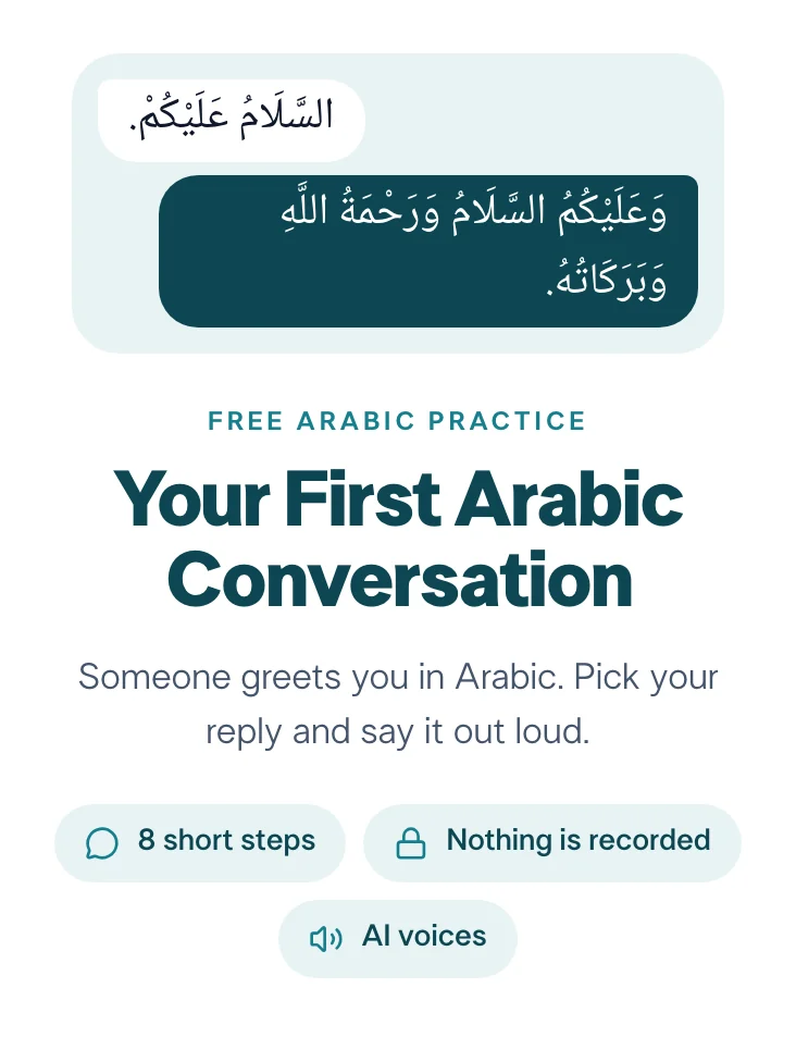 The Your First Arabic Conversation cover, with a greeting and its reply