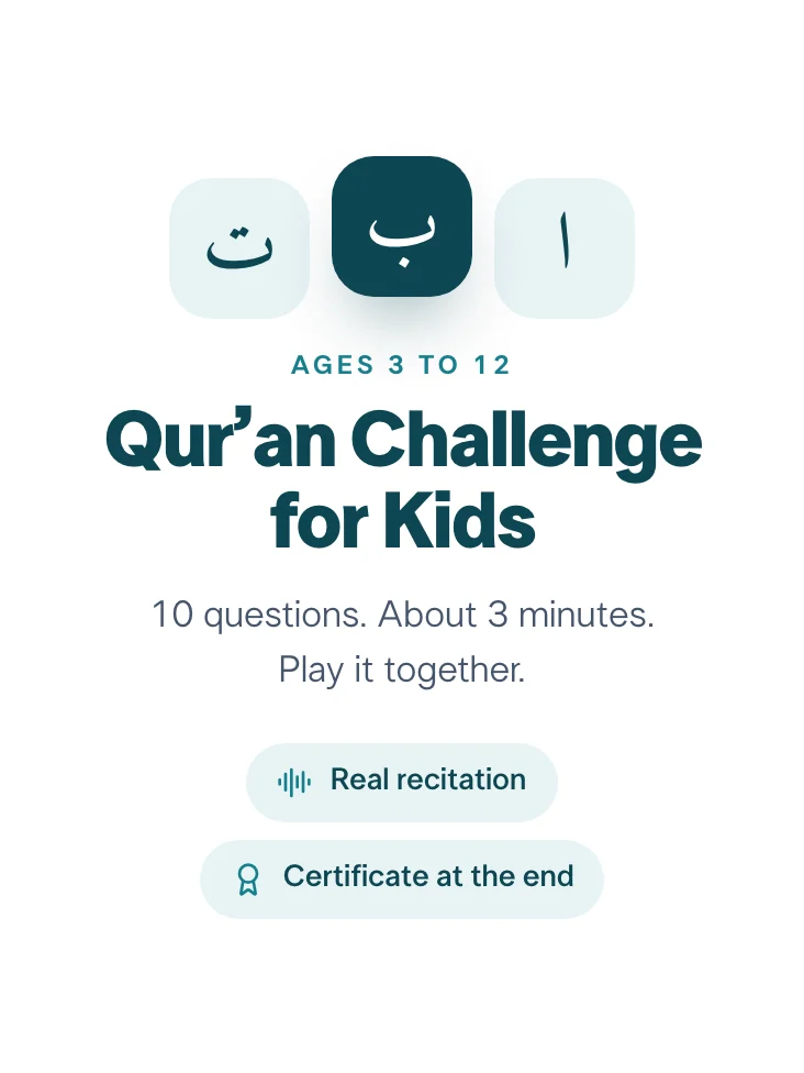The Qur’an Challenge for Kids cover, with three Arabic letters