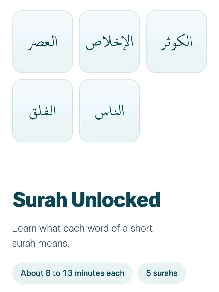 The Surah Unlocked cover, with the names of the short surahs in Arabic